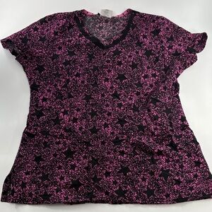 Heart Soul Women's Patterned Scrub Top 2 Pocket V-Neck Short Sleeve Small